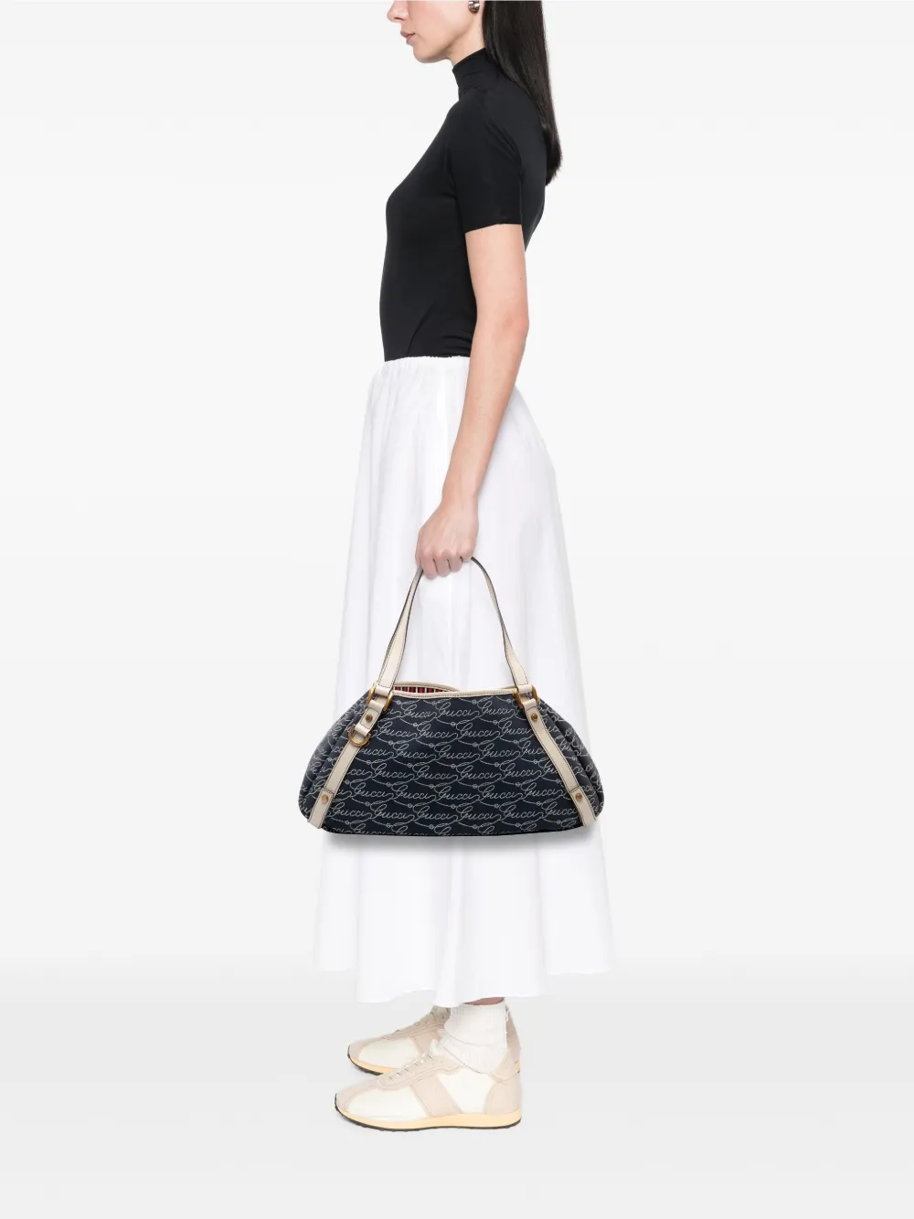 Pre-owned Gucci 2000-2015 85th Anniversary Canvas Logo Abbey D Ring Tote Bag In Blue