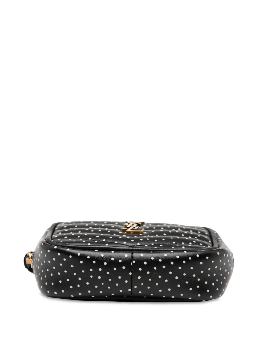 Pre-owned Saint Laurent 2020 Baby Quilted Chevron Calfskin Monogram Polka Dot Lou Camera Bag Crossbody Bag In Black