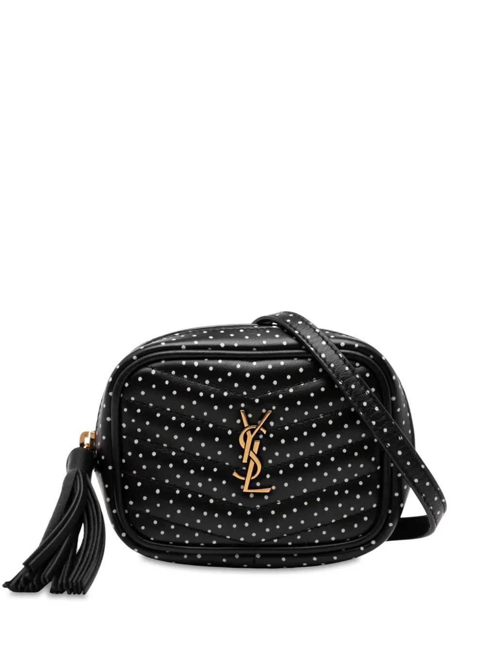Pre-owned Saint Laurent 2020 Baby Quilted Chevron Calfskin Monogram Polka Dot Lou Camera Bag Crossbody Bag In Black