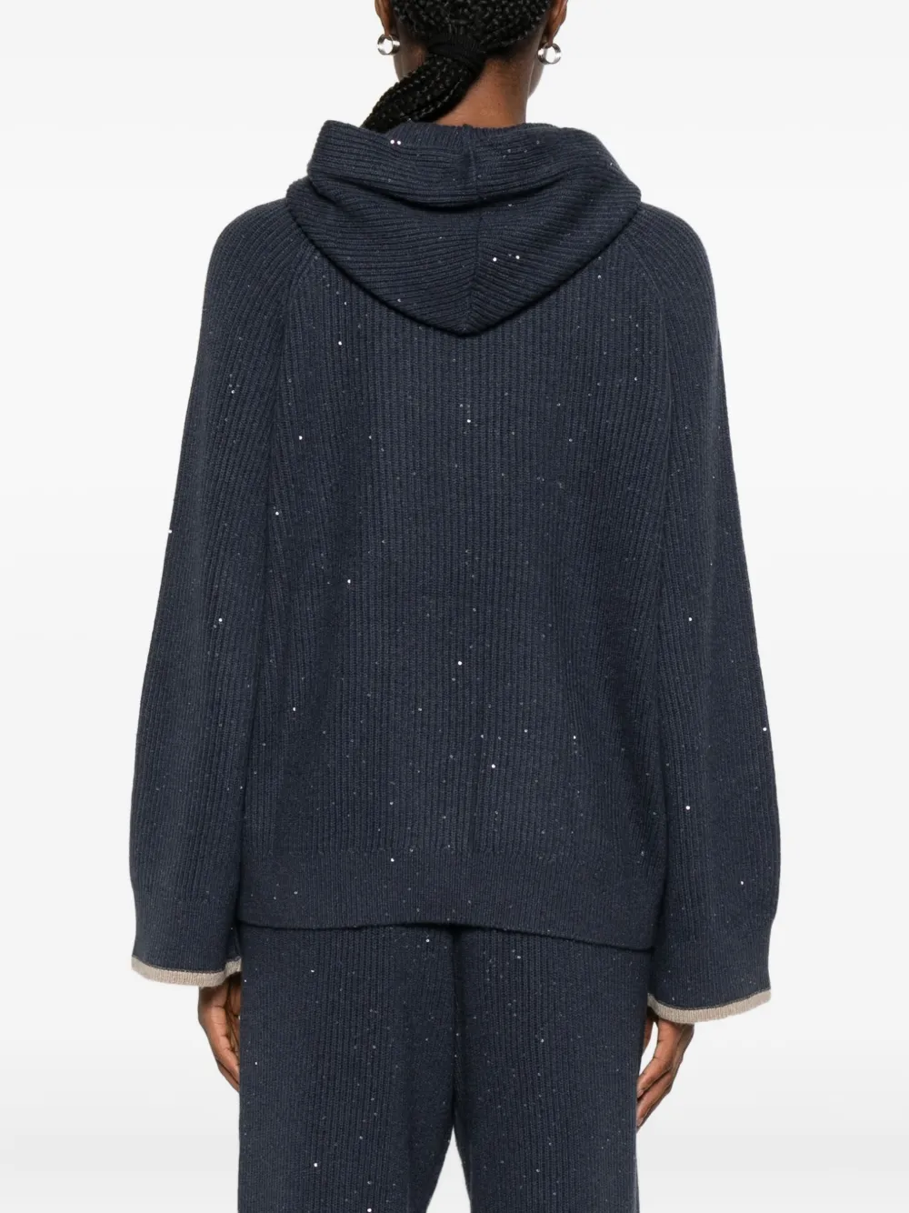 Brunello Cucinelli Hoodie verfraaid met pailletten Blauw