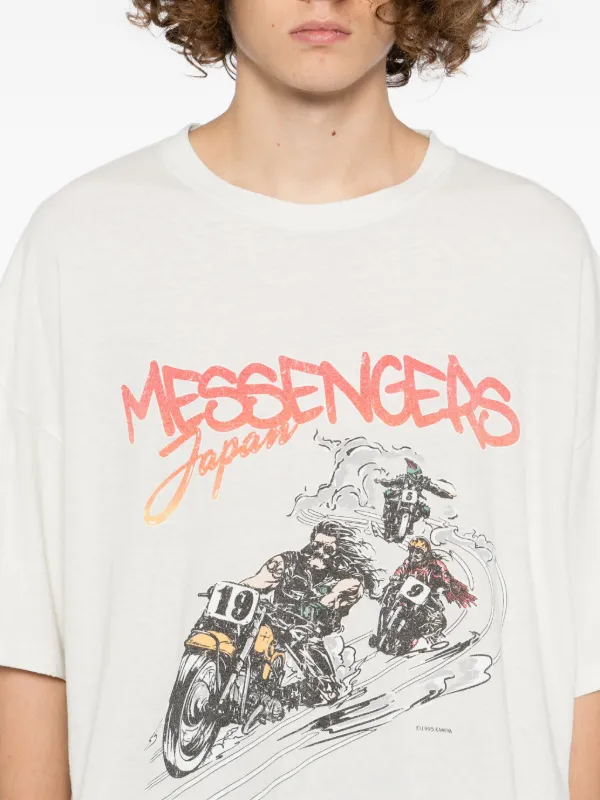 KAMIYA Motorbike Messengers-print Distressed T-shirt | Neutrals