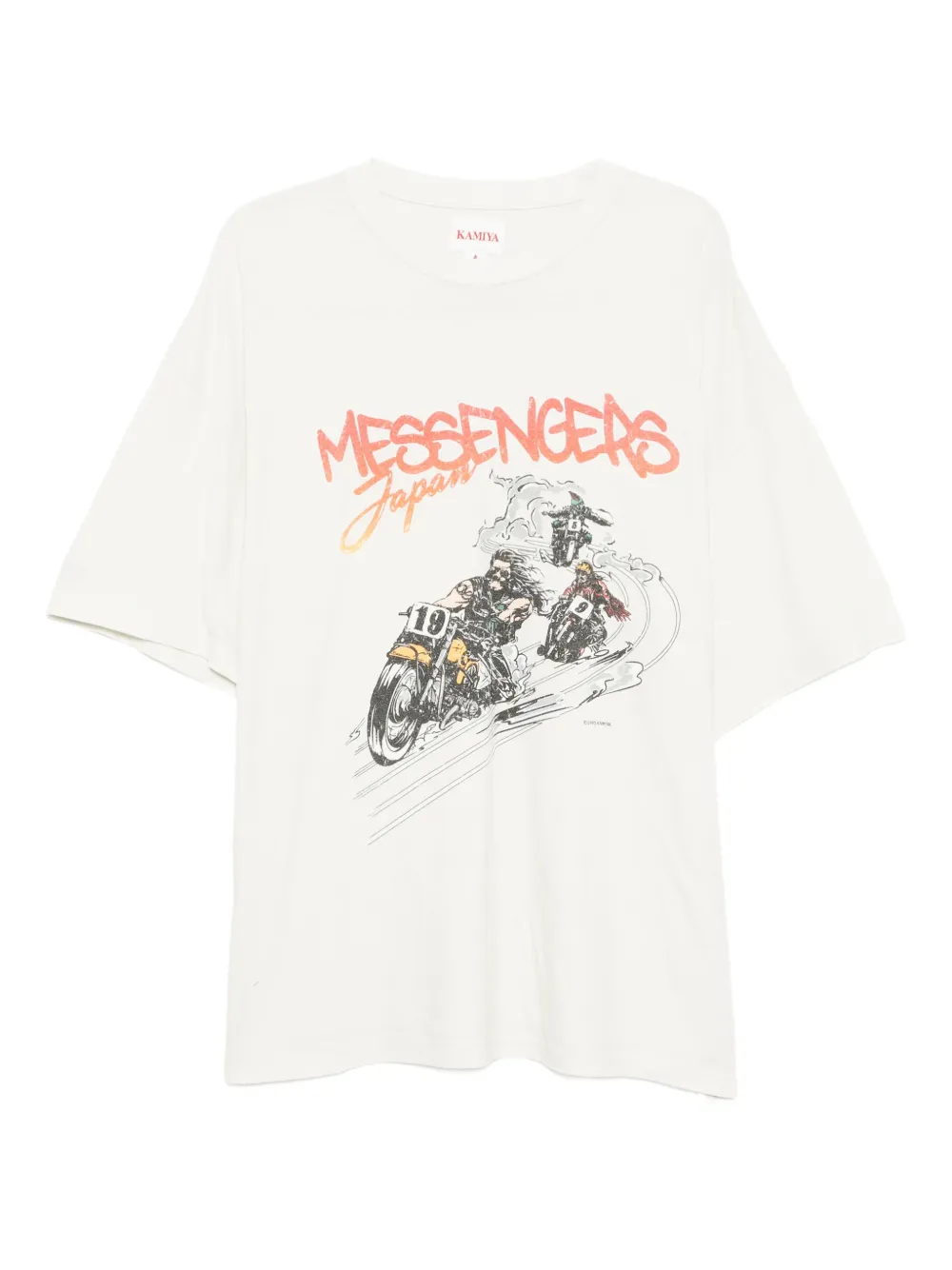 KAMIYA  Motorbike Messengers-print distressed T-shirt | Neutrals | Image 1