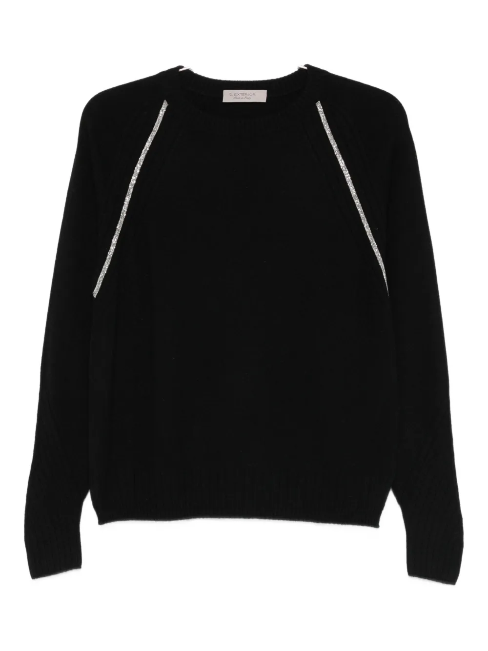 D Exterior Classic Black Sweater With Round Neckline And Long Sleeves In Black