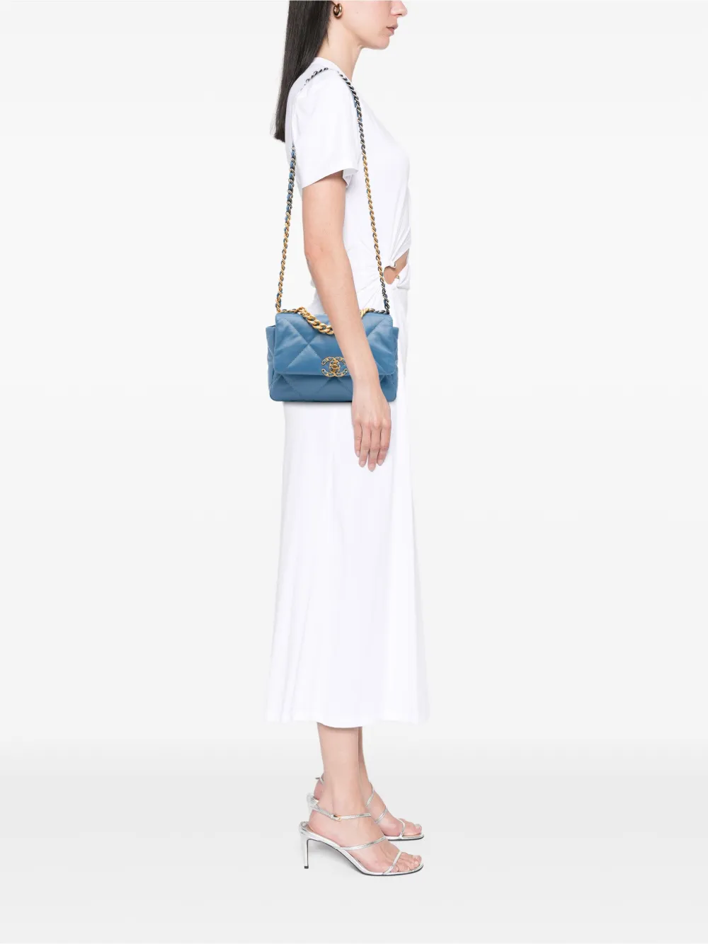 Pre-owned Chanel 2021 Medium Lambskin 19 Flap Satchel In Blue