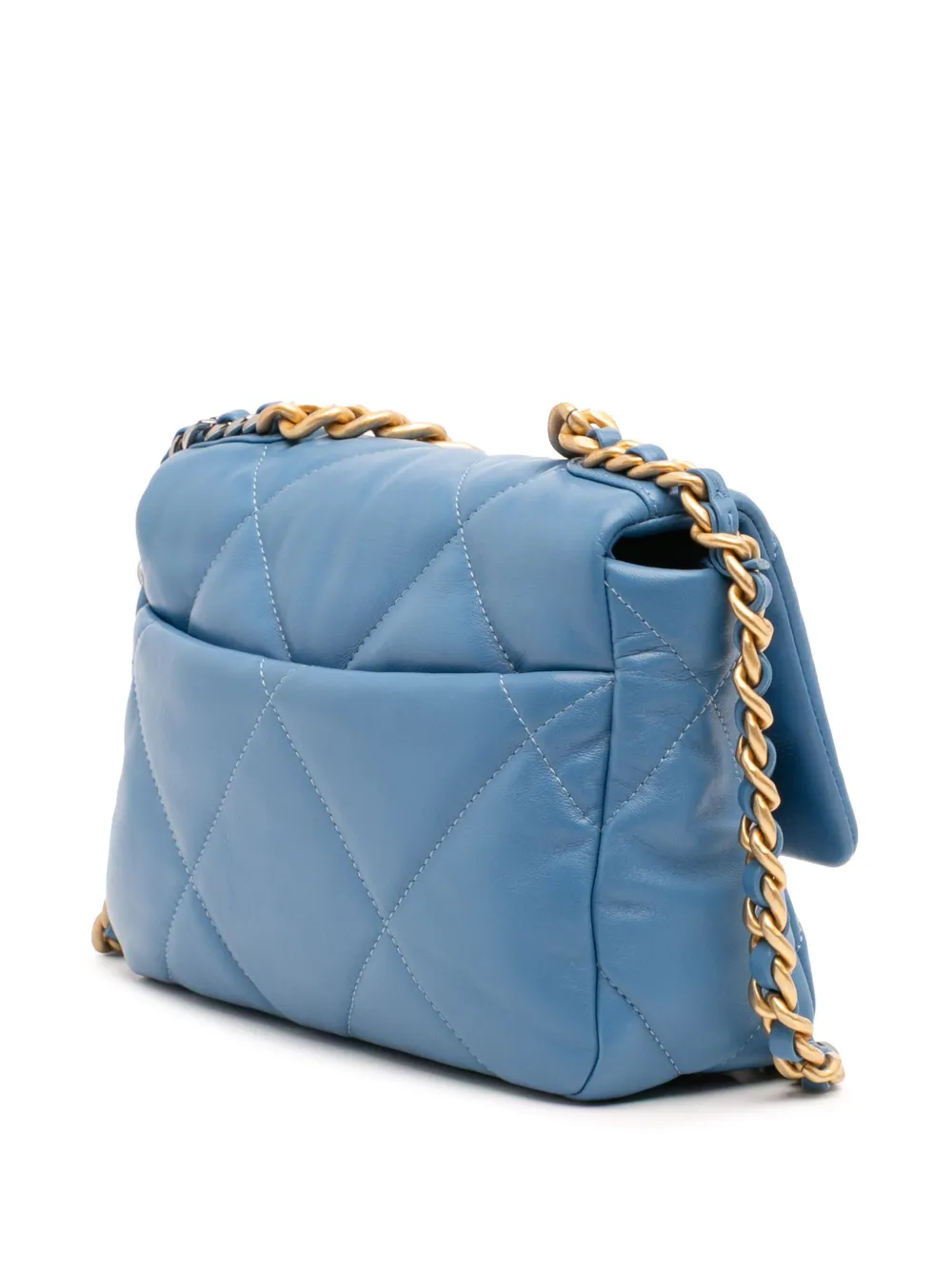 Pre-owned Chanel 2021 Medium Lambskin 19 Flap Satchel In Blue