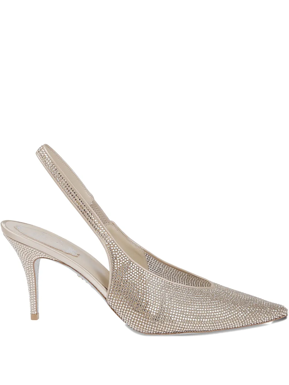 René Caovilla Crystal-embellished Slingback Pumps In Neutral
