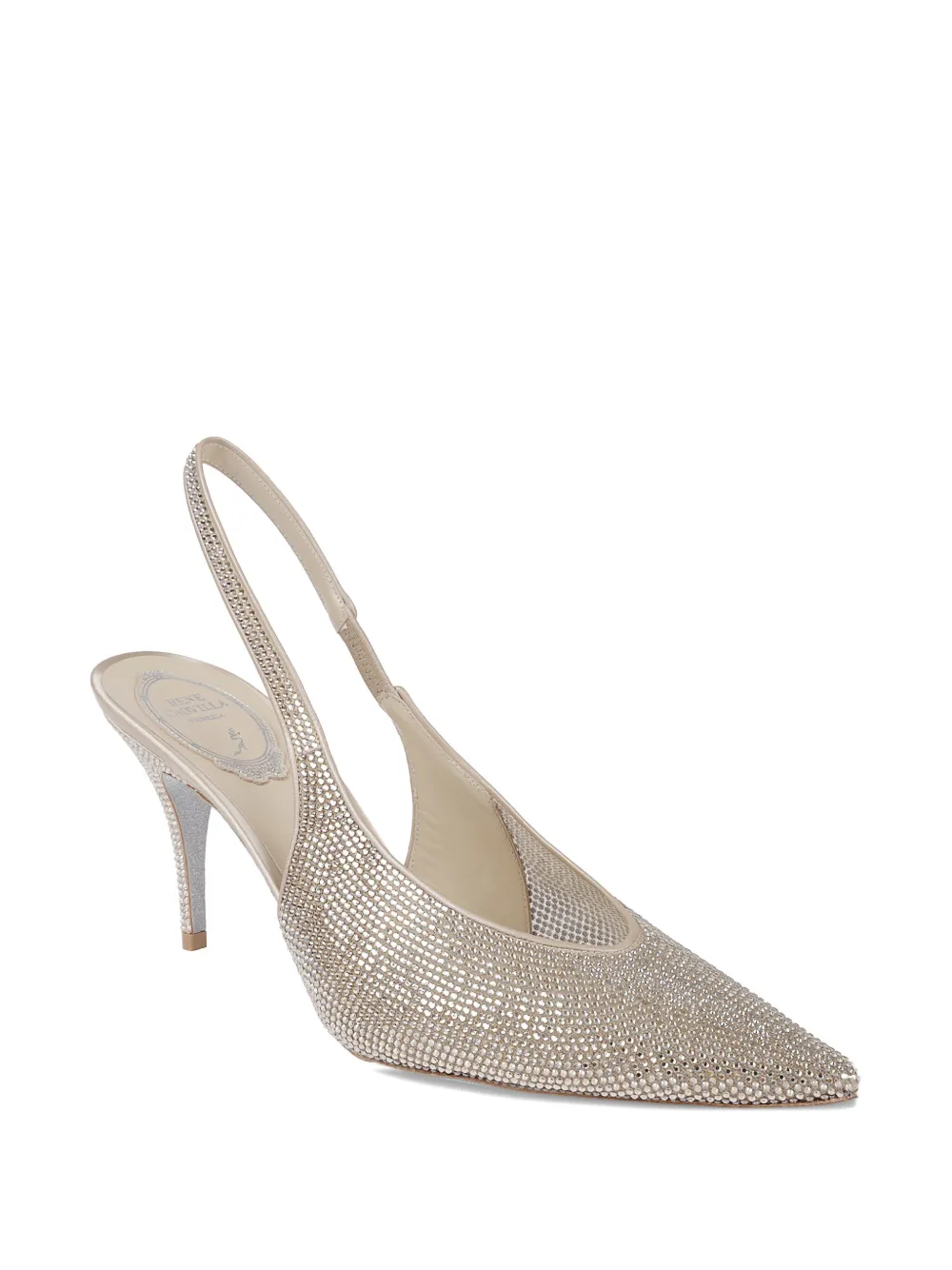 René Caovilla Crystal-embellished Slingback Pumps In Neutral