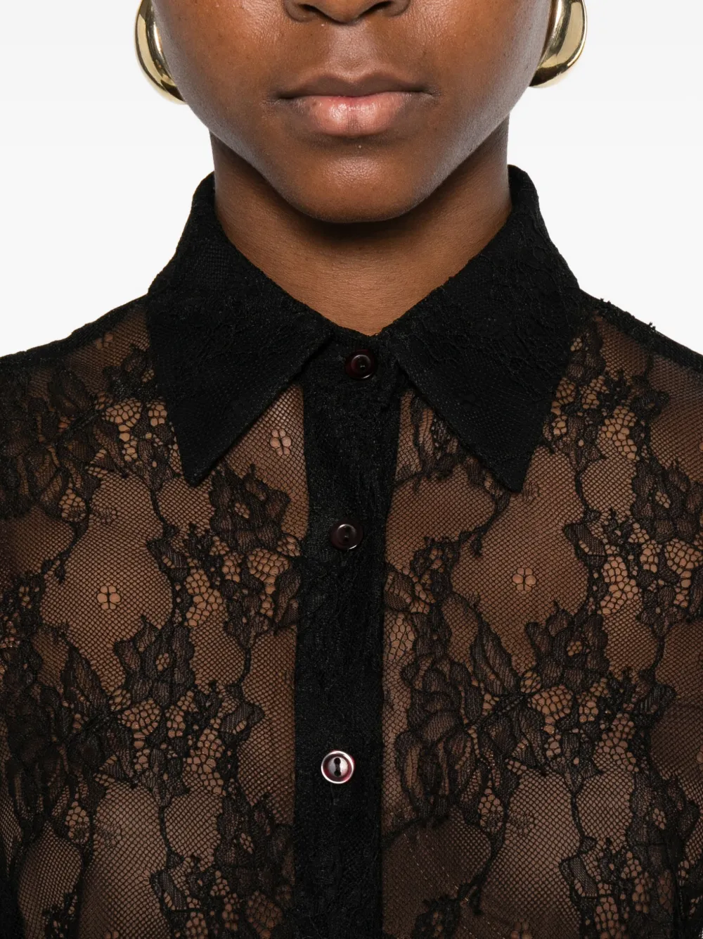The Nina Studio Lace Button-down Shirt In Black