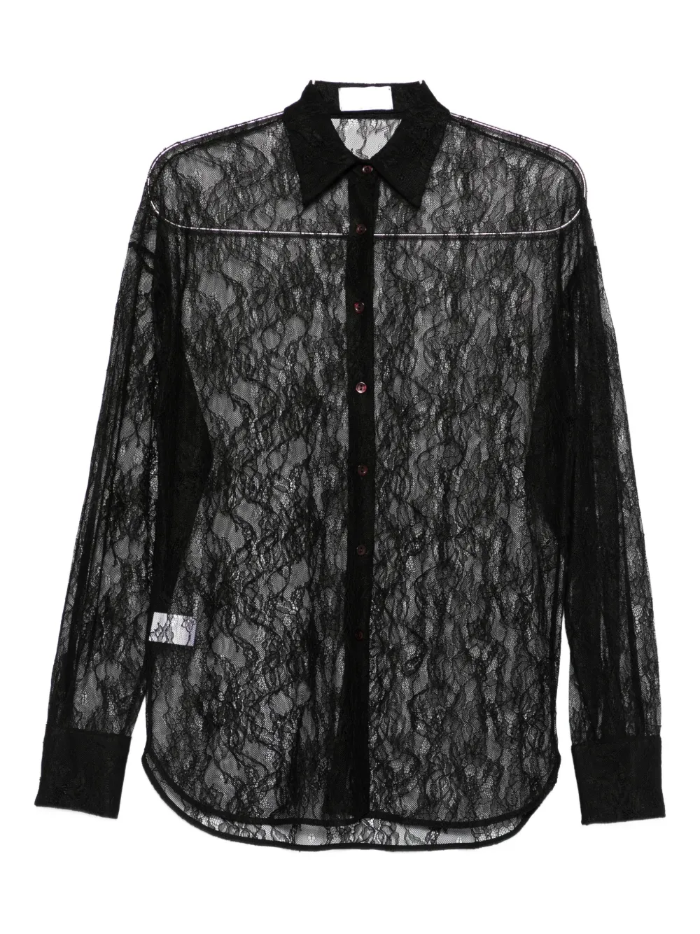 The Nina Studio Lace Button-down Shirt In Black