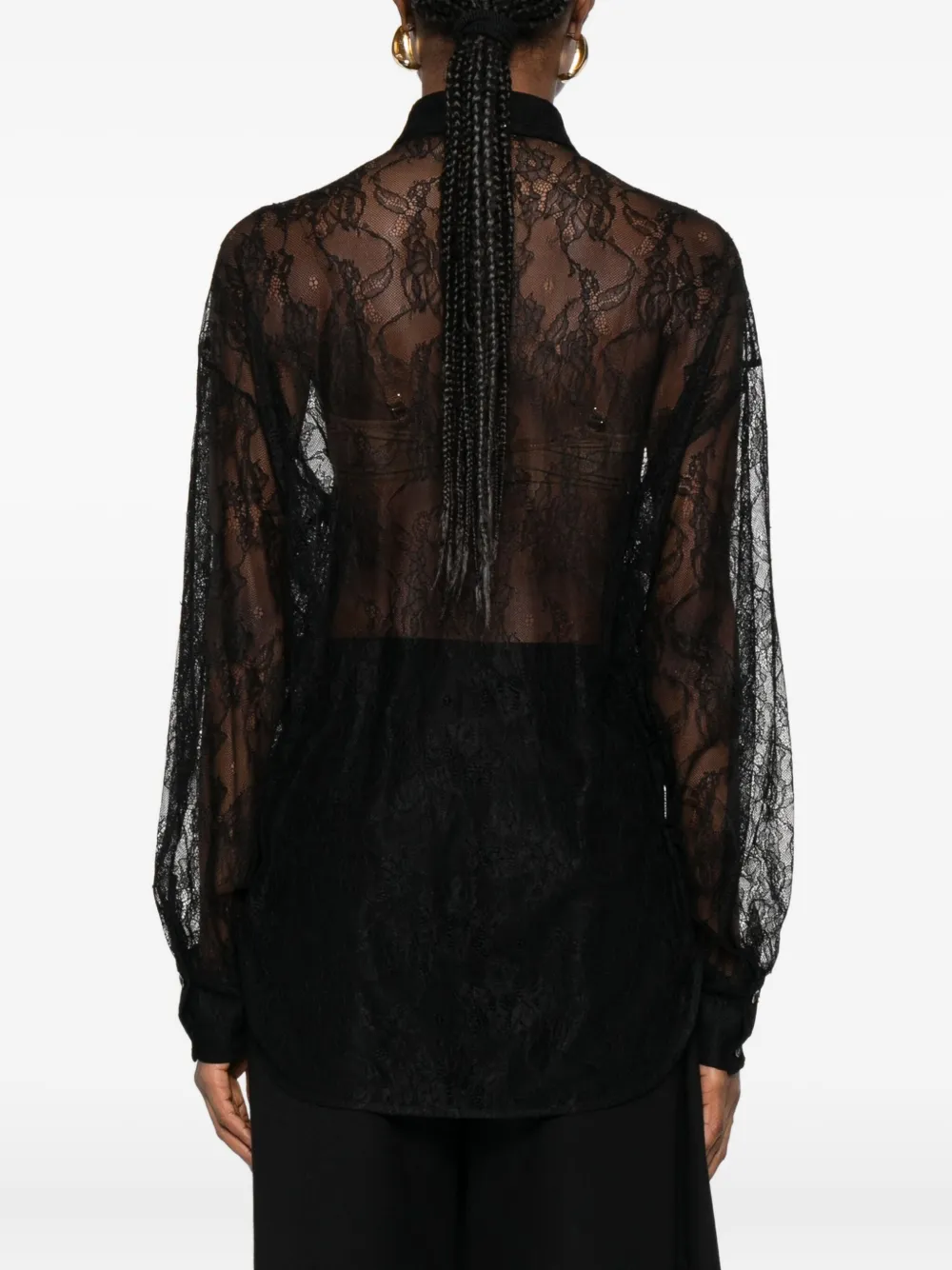The Nina Studio Lace Button-down Shirt In Black
