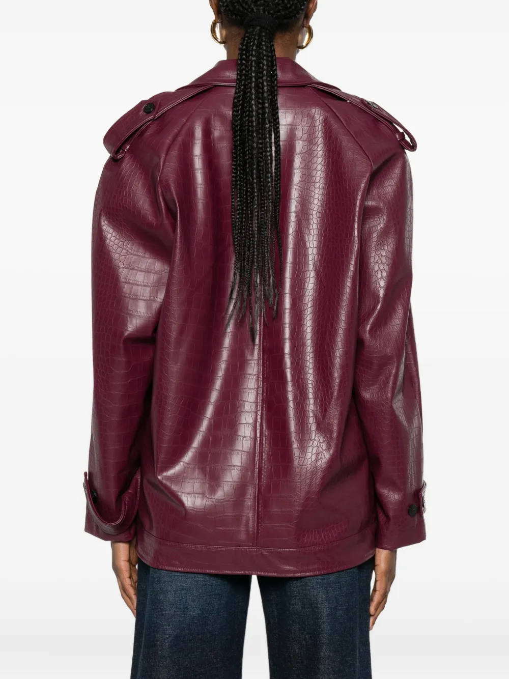 The Nina Studio Double-breasted Leather Jacket In Burgundy