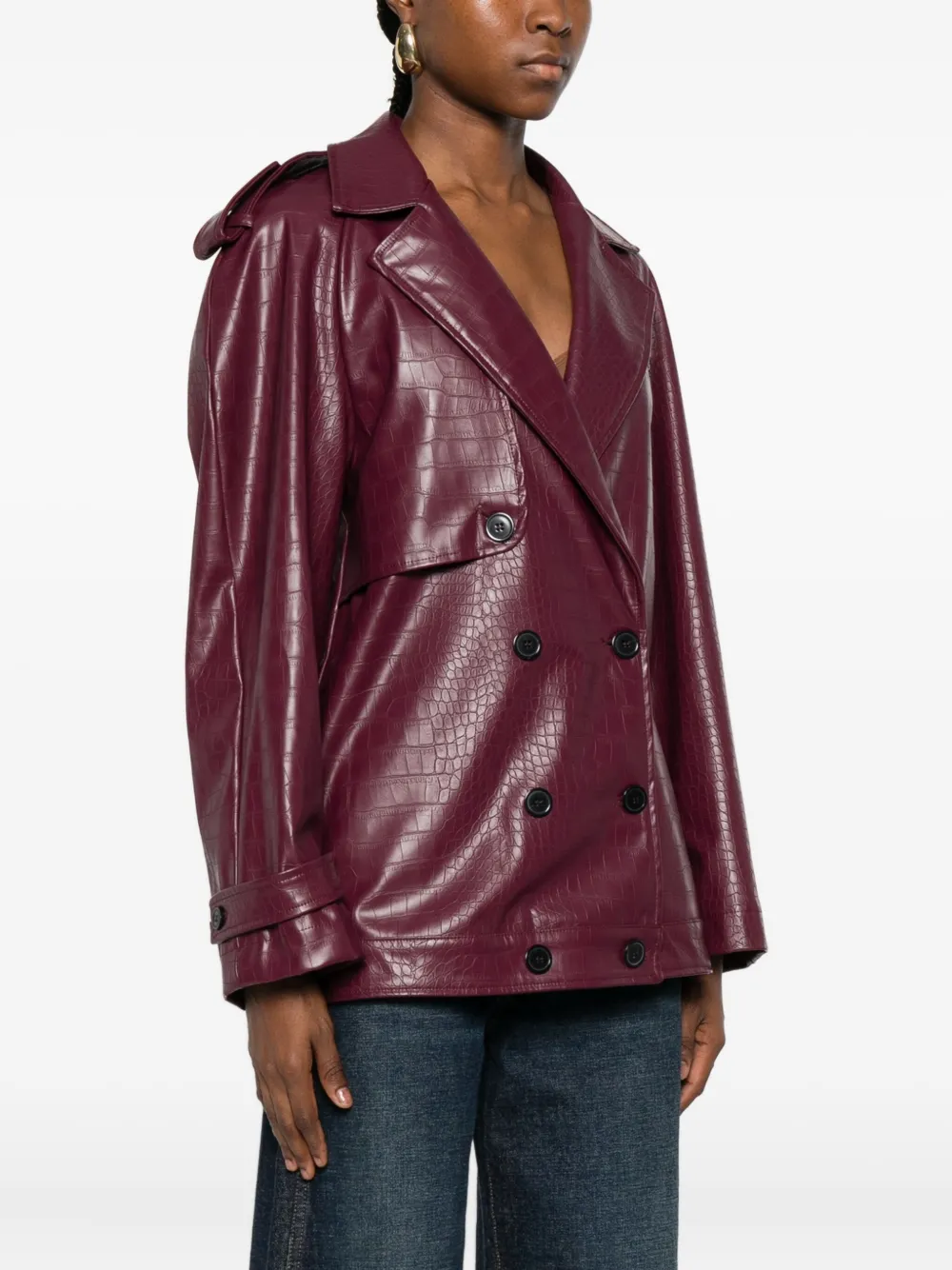 The Nina Studio Double-breasted Leather Jacket In Burgundy