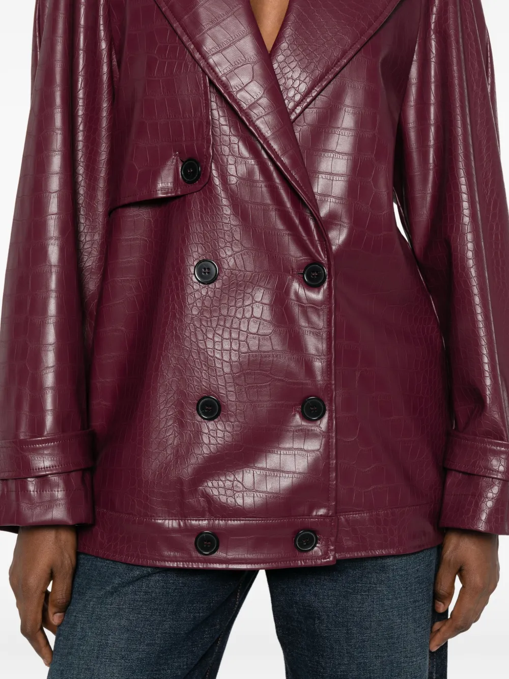 The Nina Studio Double-breasted Leather Jacket In Burgundy