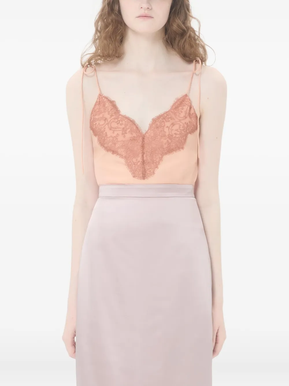 Valentino Garavani Crêpe de chine top met kant Roze