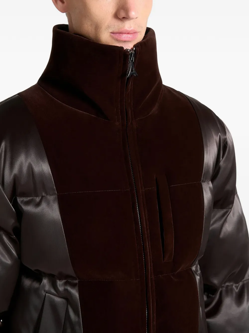 Manière De Voir velvet panelled padded jacket Bruin