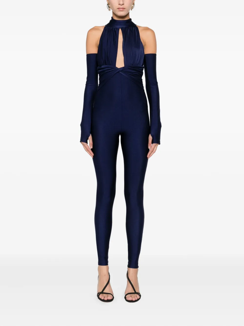 Mazzei Cold-shoulder Twist-detail Jumpsuit In Blue