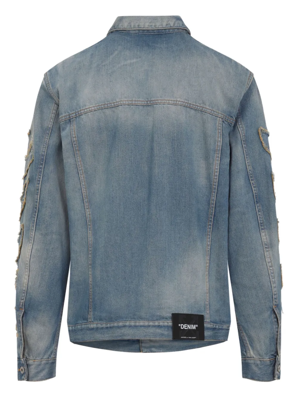 Off-white Denim Jacket With Frayed Diagonal Stripes In Blue