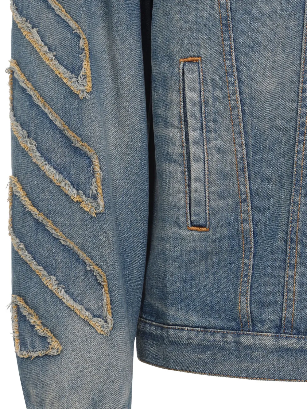 Off-white Denim Jacket With Frayed Diagonal Stripes In Blue