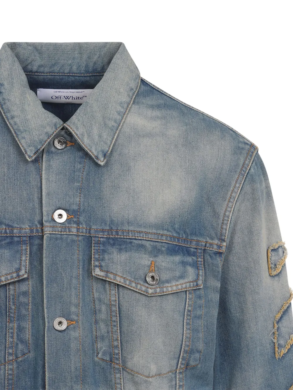 Off-white Denim Jacket With Frayed Diagonal Stripes In Blue