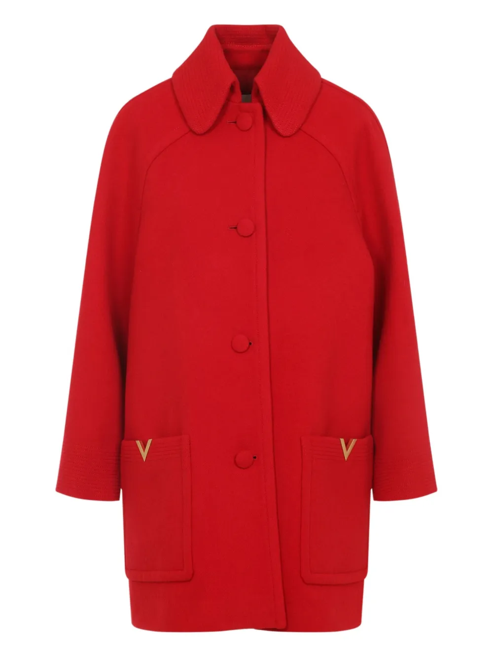 Valentino Wool Coat With Ribbed Collar And Cuffs In Red