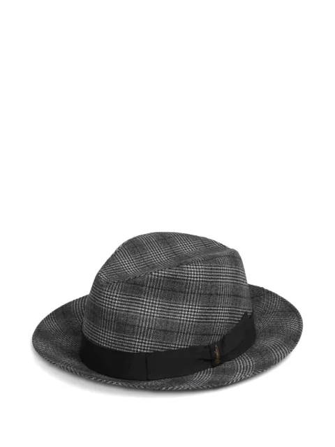 Borsalino checked ribbon fedora hat