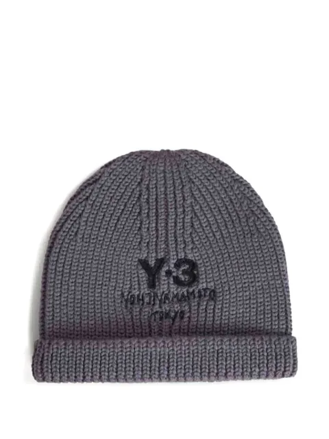 Y-3 ribbed logo beanie hat