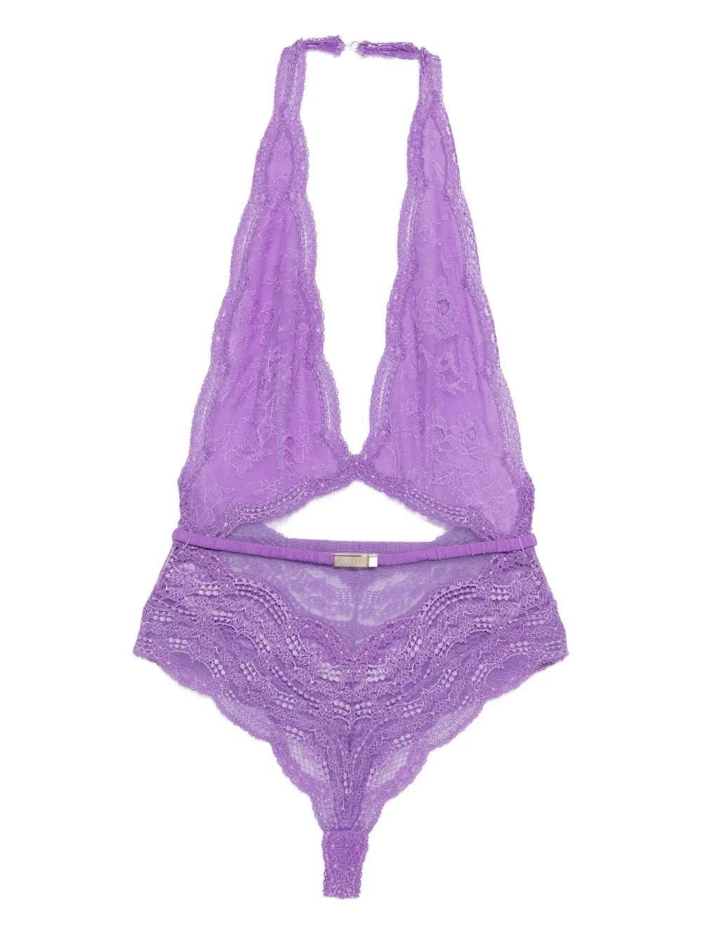 Gucci Lace Cut-out Bodysuit In Purple
