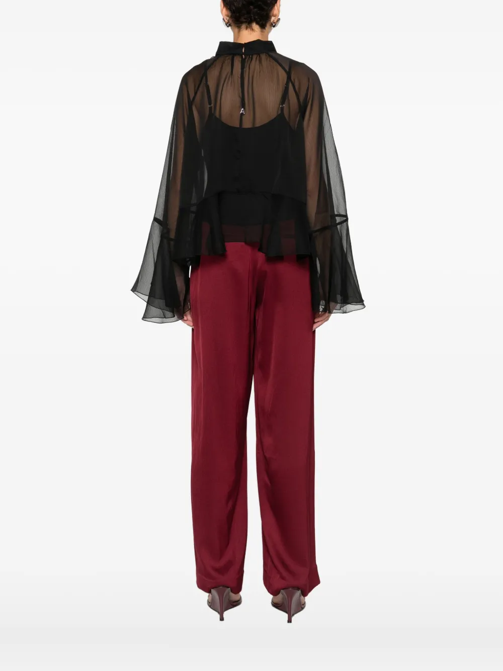 Twinset Ruffled High-neck Top In Black