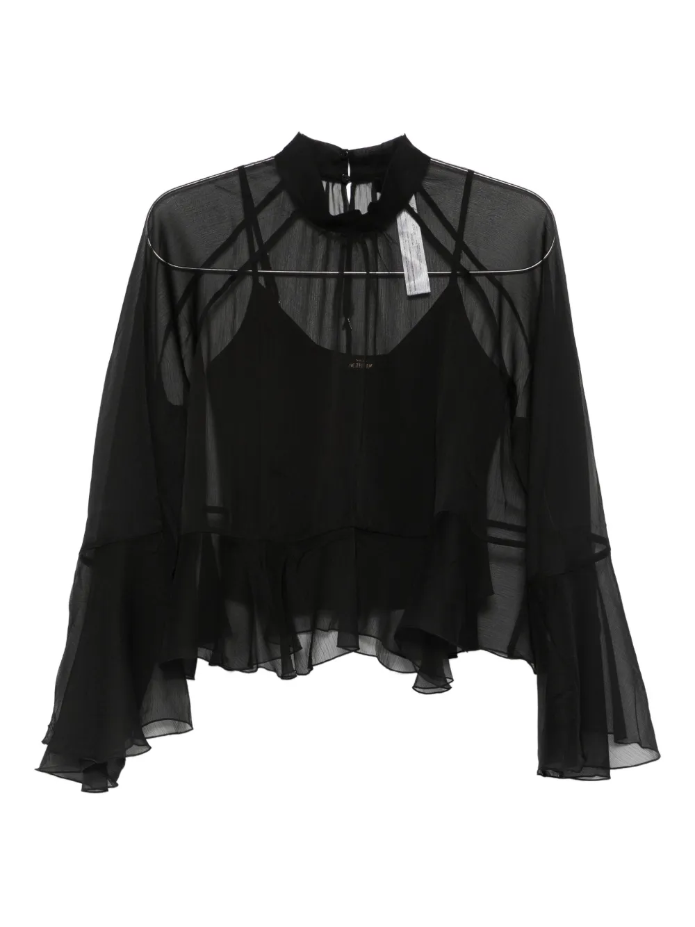 Twinset Ruffled High-neck Top In Black