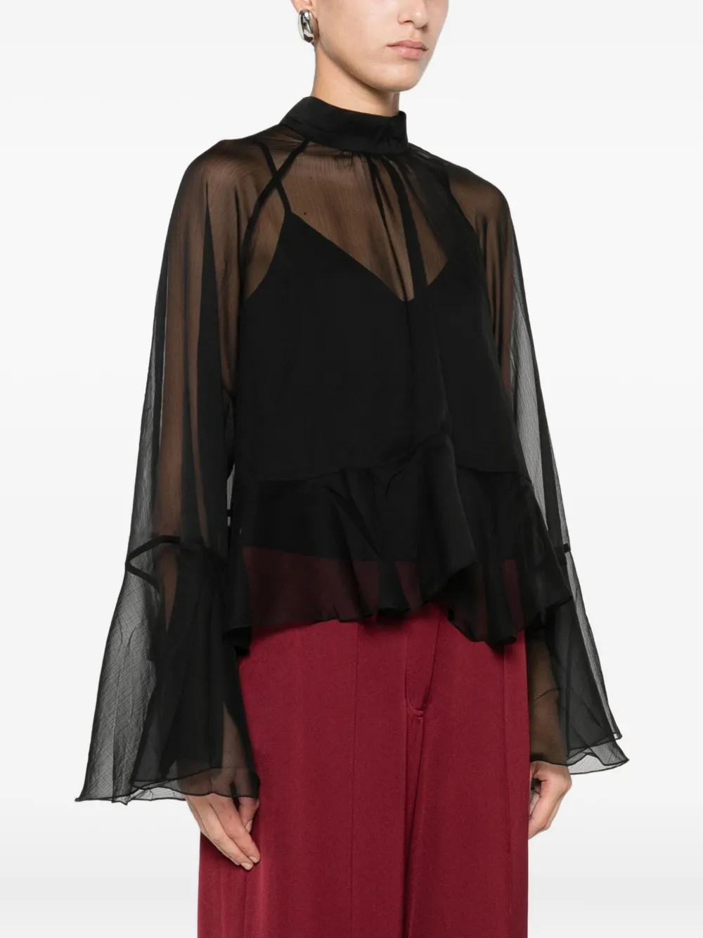 Twinset Ruffled High-neck Top In Black