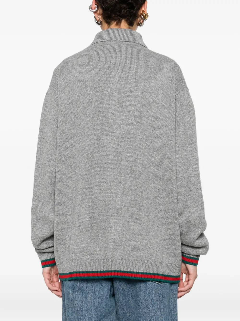 Gucci Women Cashmere And Wool Cardigan With Web In Gray