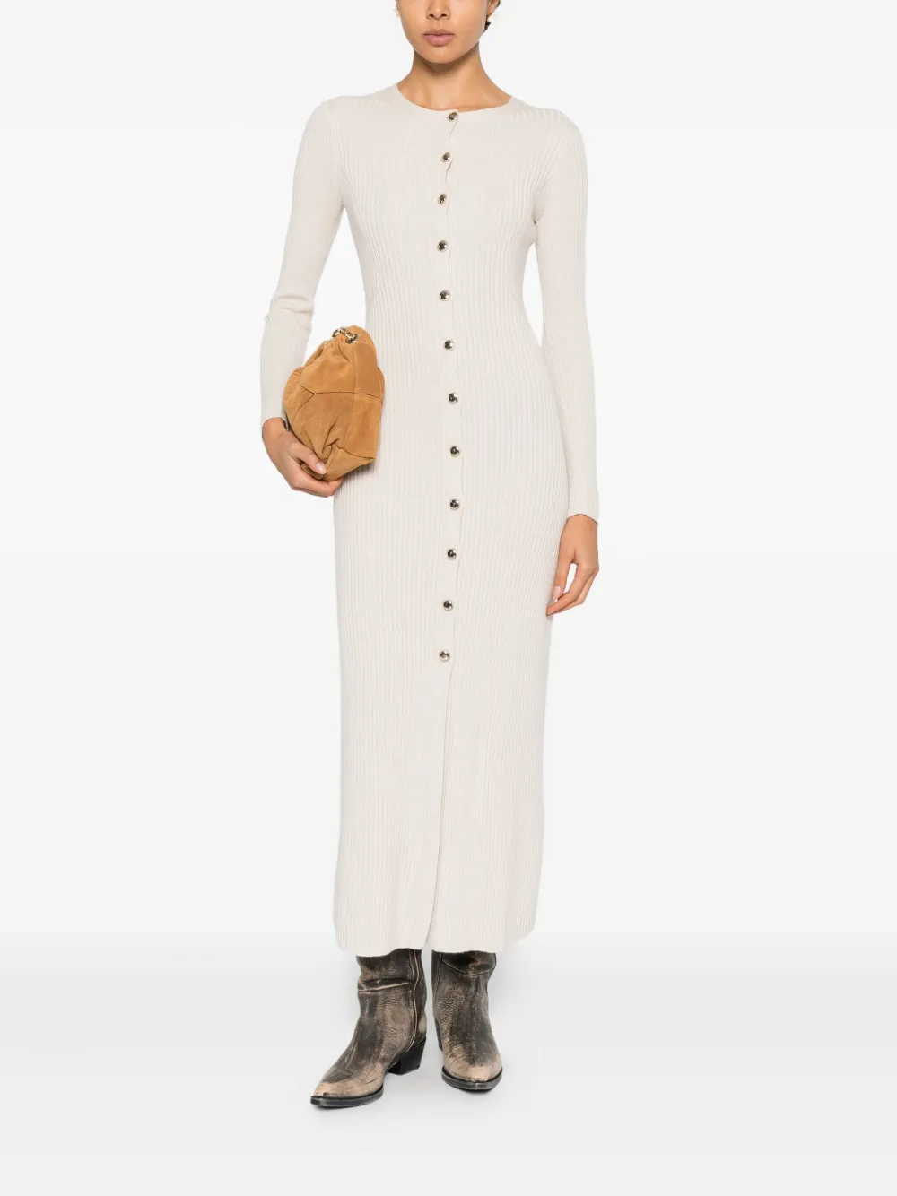 Ba&sh Anisa Button-up Ribbed Maxi Dress In Neutral