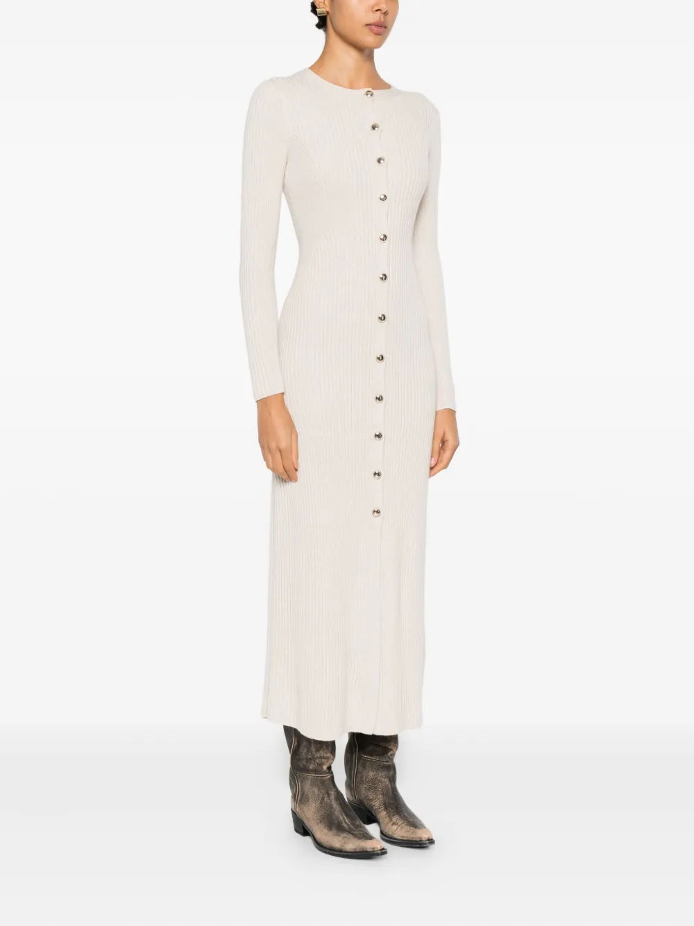Ba&sh Anisa Button-up Ribbed Maxi Dress In Neutral