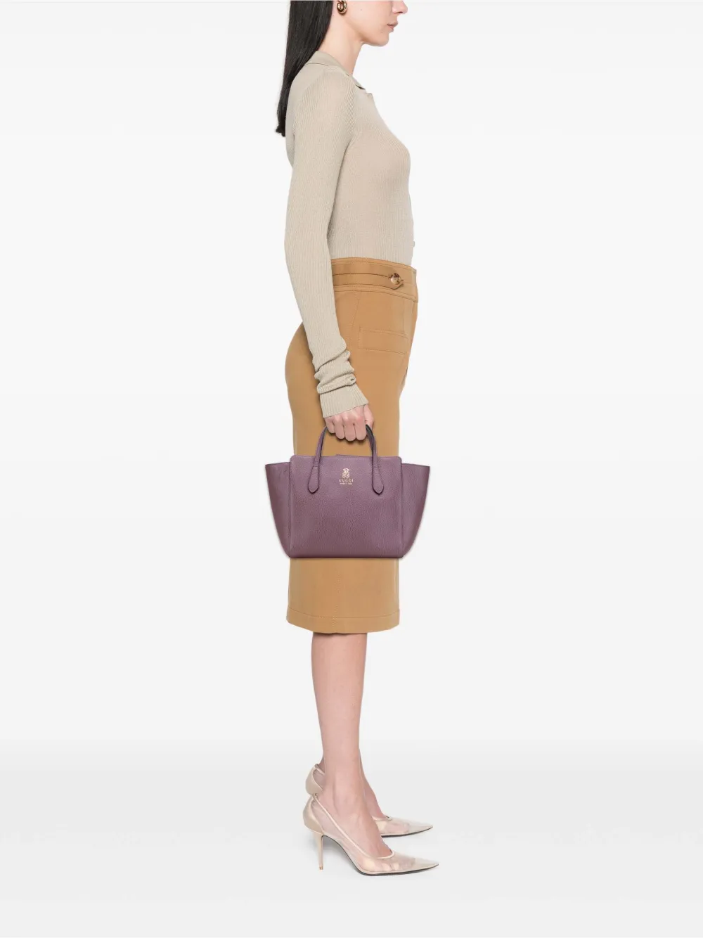 Pre-owned Gucci 2016-2025 Mini Leather Swing Handbag In Purple