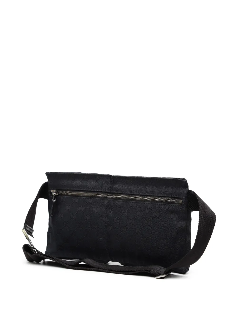 Pre-owned Gucci 2016-2025 Gg Canvas Double Pocket Belt Bag In Black