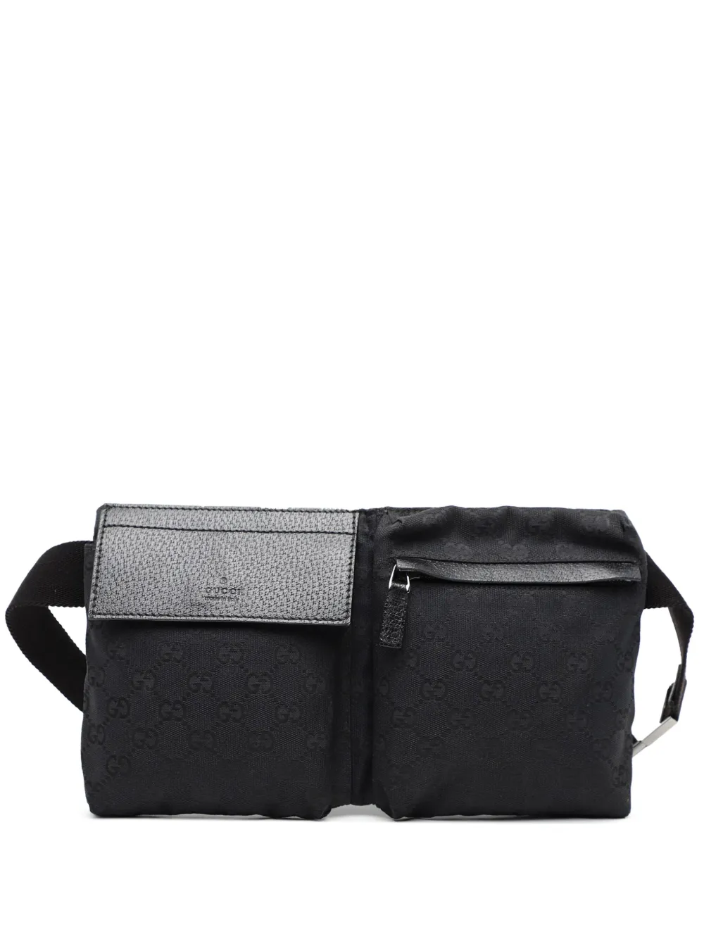 Pre-owned Gucci 2016-2025 Gg Canvas Double Pocket Belt Bag In Black