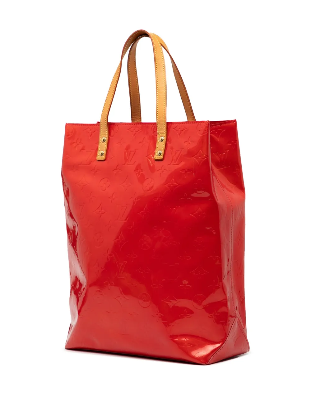 Pre-owned Louis Vuitton 2001 Monogram Vernis Reade Mm Tote Bag In Red