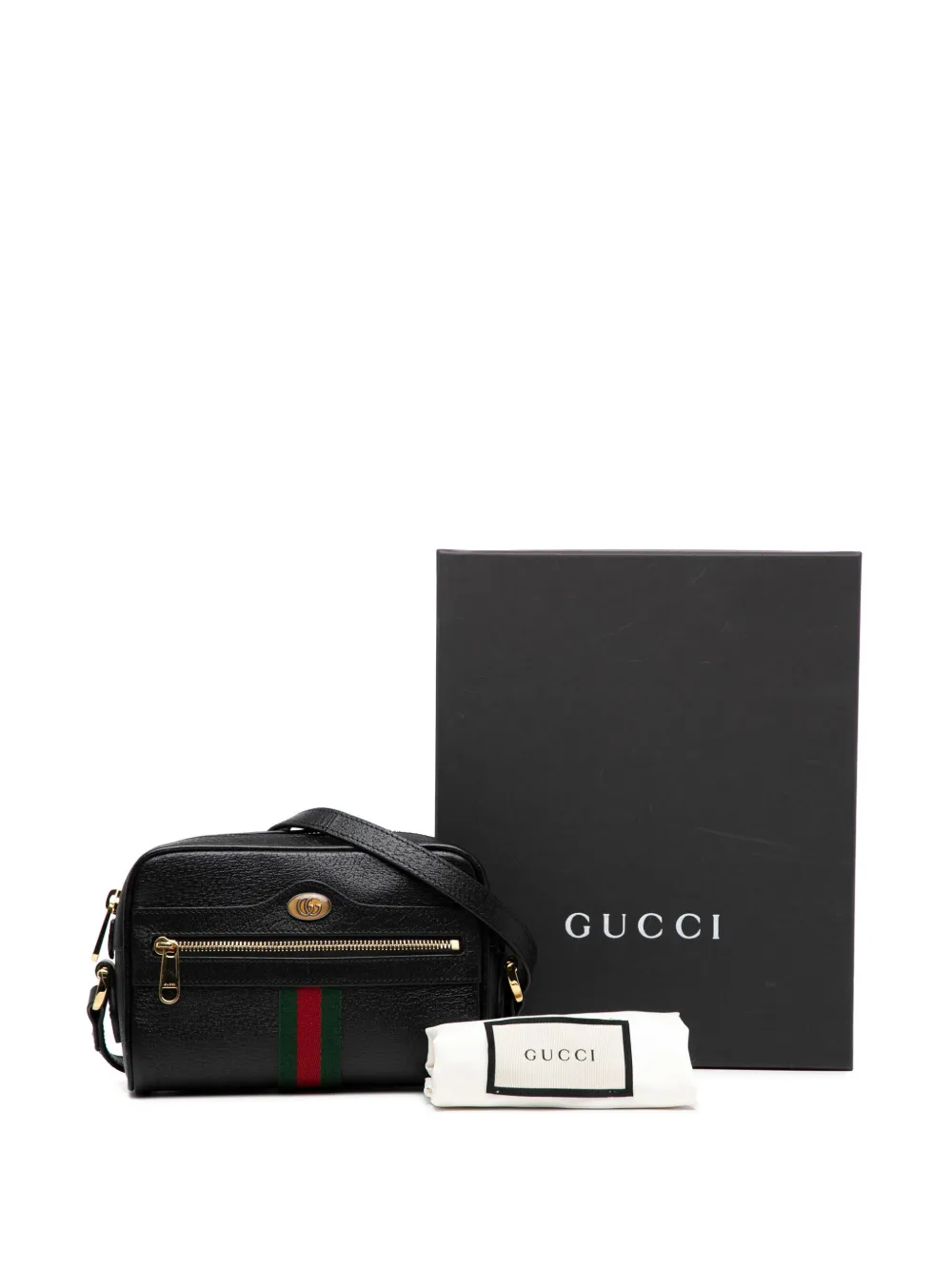 Pre-owned Gucci 2016-2025 Mini Leather Ophidia Crossbody Bag In Black