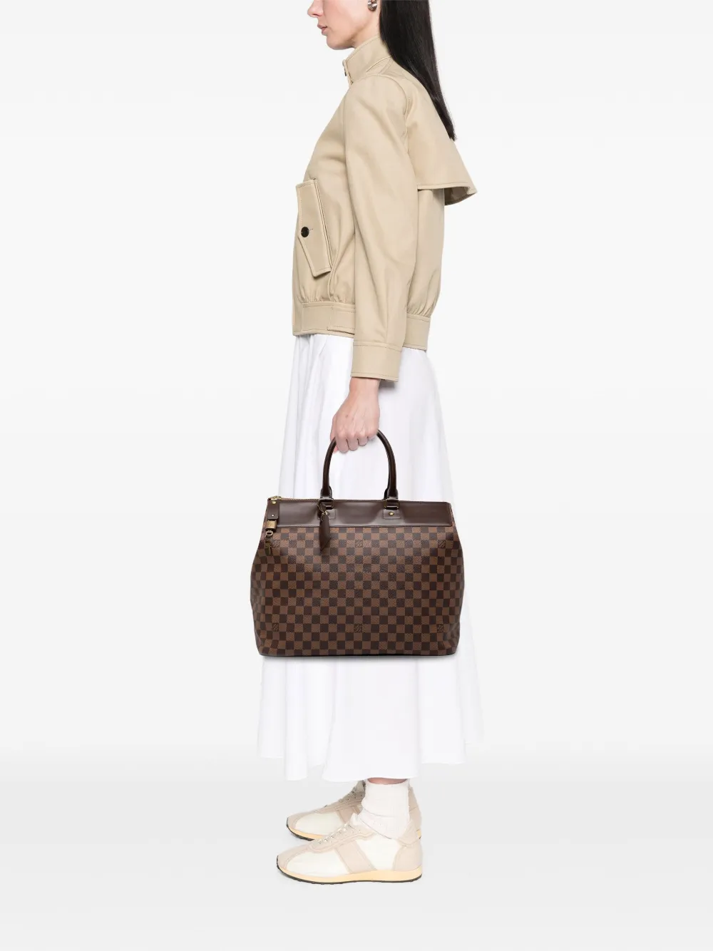 Pre-owned Louis Vuitton 2003 Damier Ebene Greenwich Pm Travel Bag In Brown