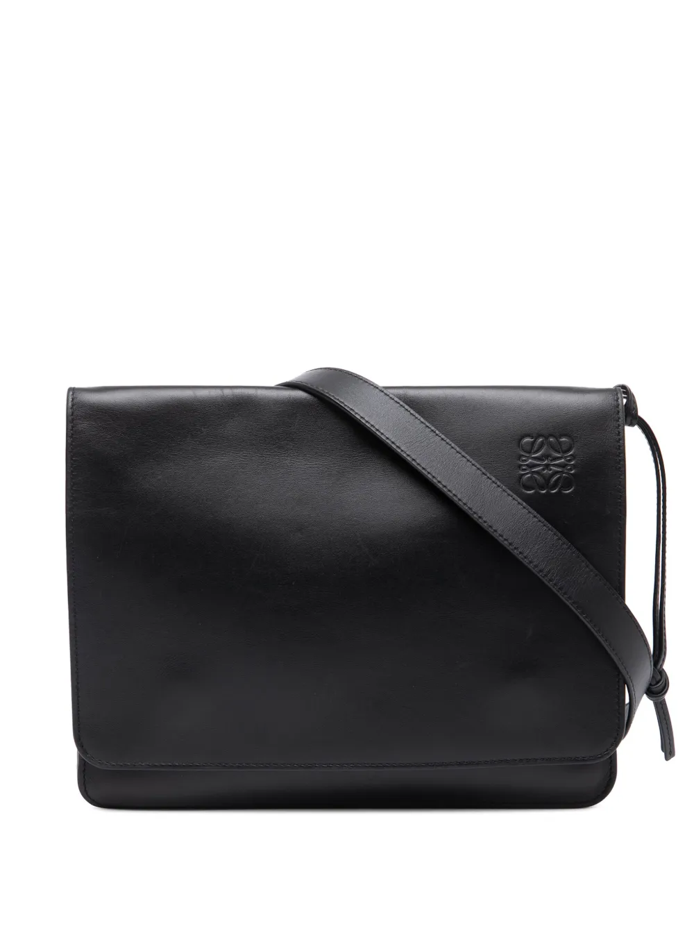 Loewe Pre-Owned 2019 Leather Anagram Gusset Flat Messenger Bag crossbody bag | Black | Image 1