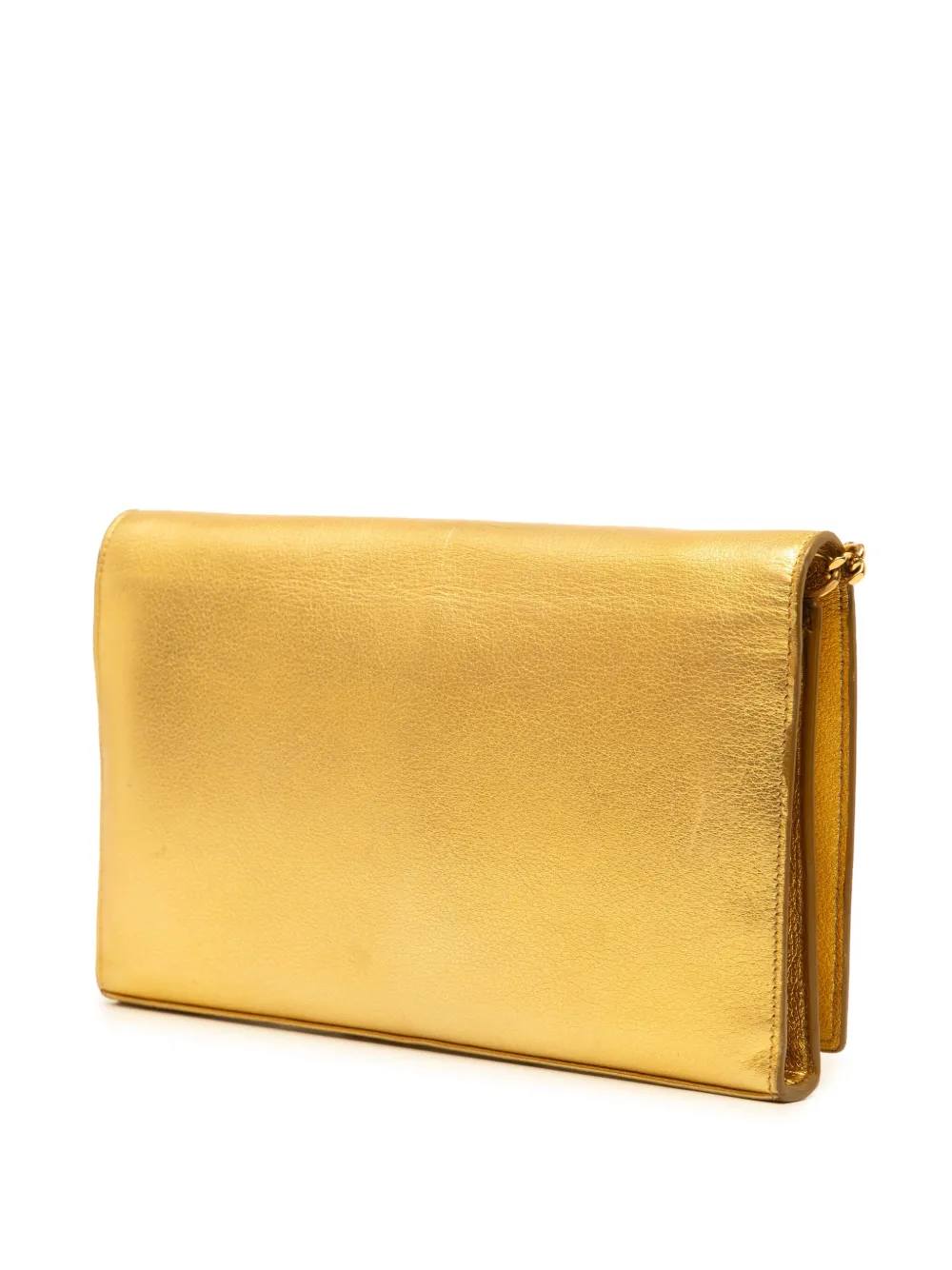 Pre-owned Saint Laurent 2014 Metallic Leather Monogram Kate Wallet On Chain Crossbody Bag In Gold