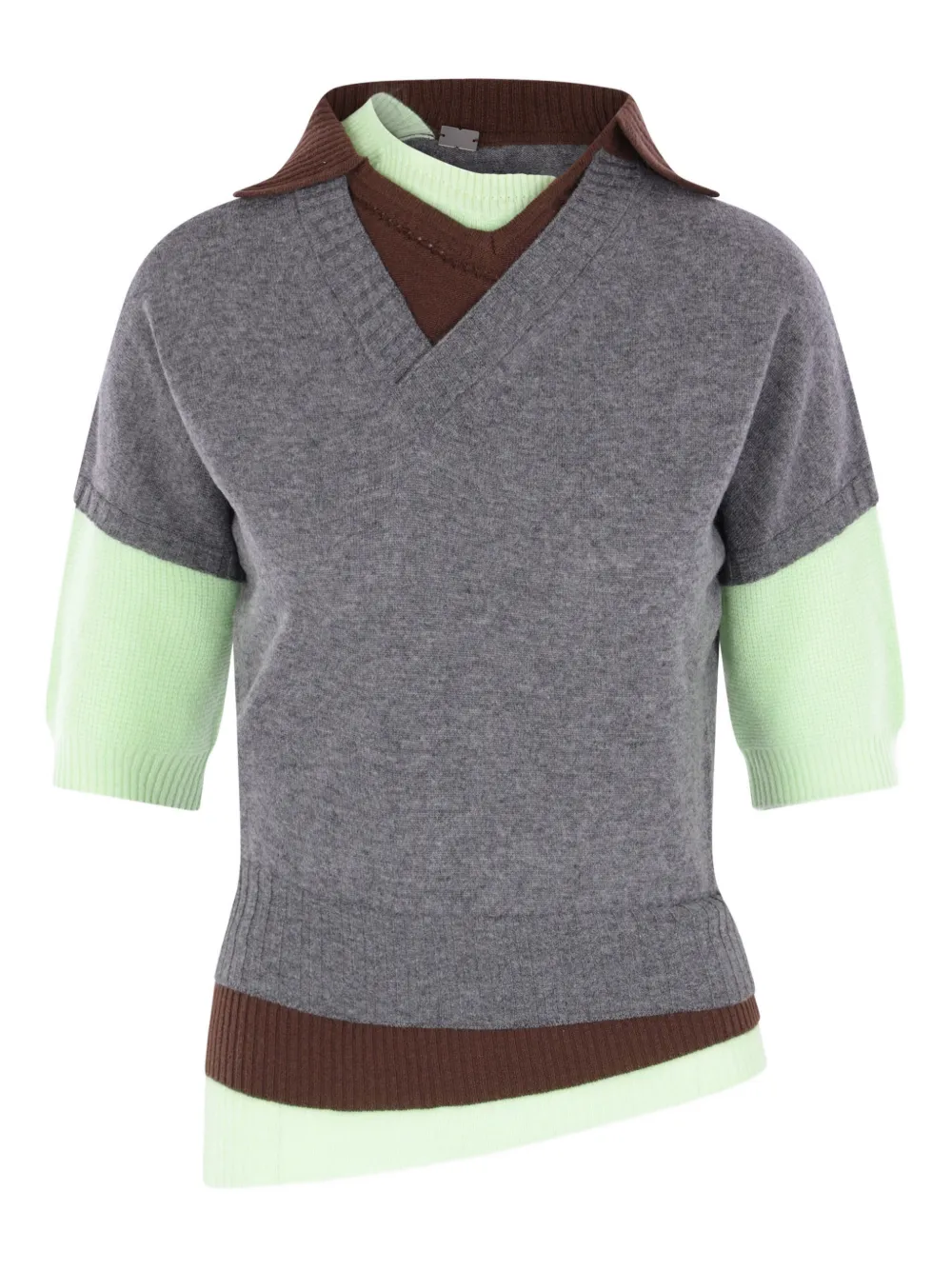August Barron Layered Collared Sweater In Gray