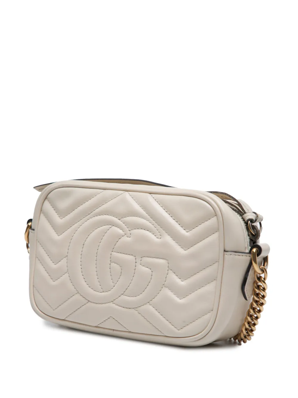 Pre-owned Gucci 2016-2025 Mini Gg Marmont Matelasse Leather Crossbody Bag In White