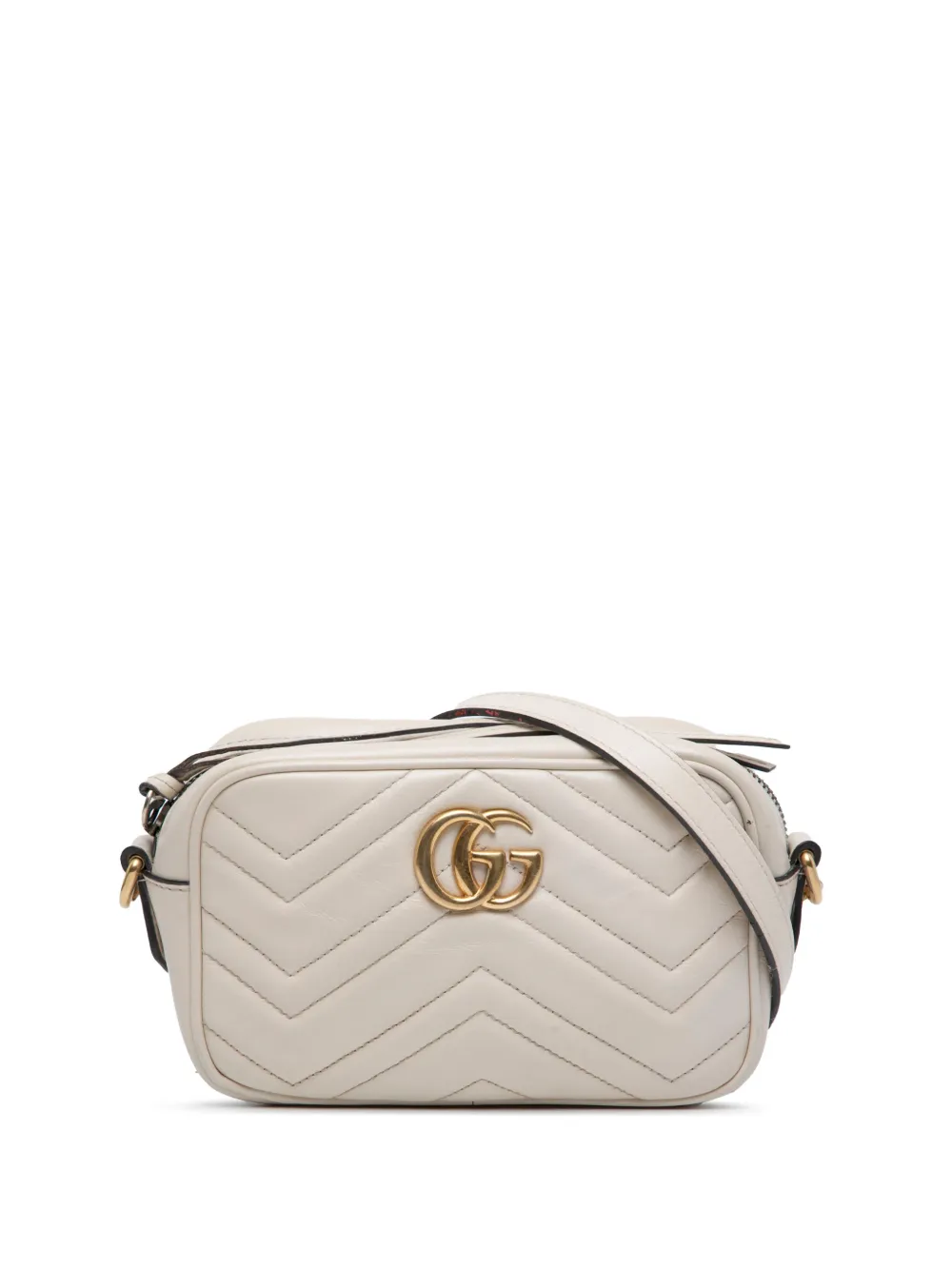 Pre-owned Gucci 2016-2025 Mini Gg Marmont Matelasse Leather Crossbody Bag In White