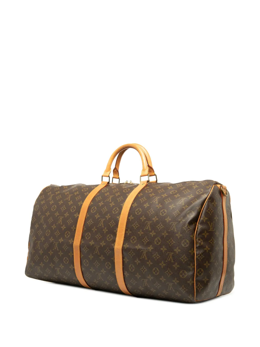 Pre-owned Louis Vuitton 1996 Monogram Keepall Bandouliere 60 Travel Bag In Brown