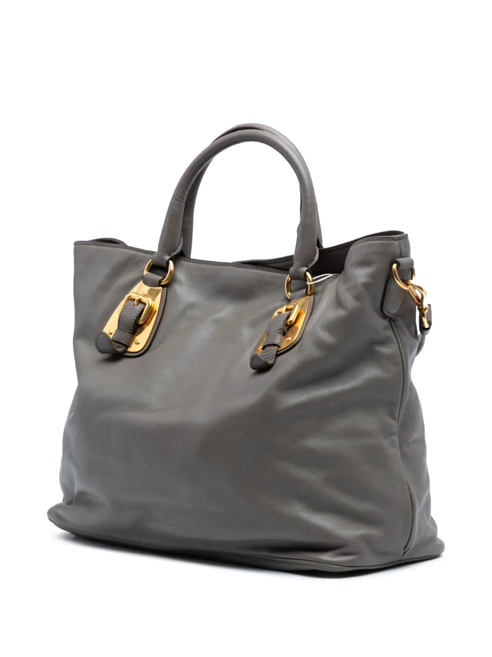Pre-owned Prada 2000-2025 Soft Calfskin Open Convertible Shopping Tote Satchel In Gray