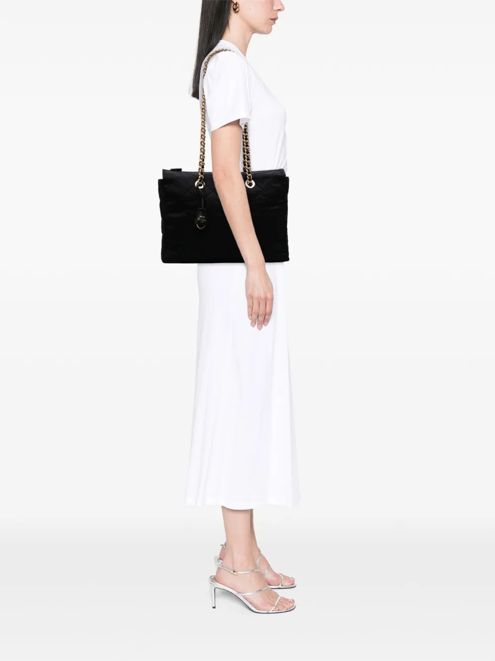 Pre-owned Prada 2019-2025 Large Impuntu Re Nylon Re Edition 1995 Chaine Tote Bag In Black