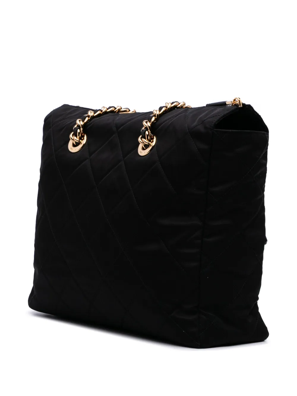 Pre-owned Prada 2019-2025 Large Impuntu Re Nylon Re Edition 1995 Chaine Tote Bag In Black