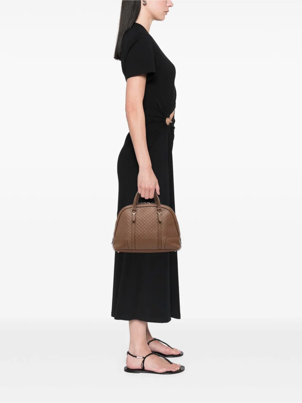 Pre-owned Gucci 2016-2025 Small Microssima Nice Dome Satchel In Brown