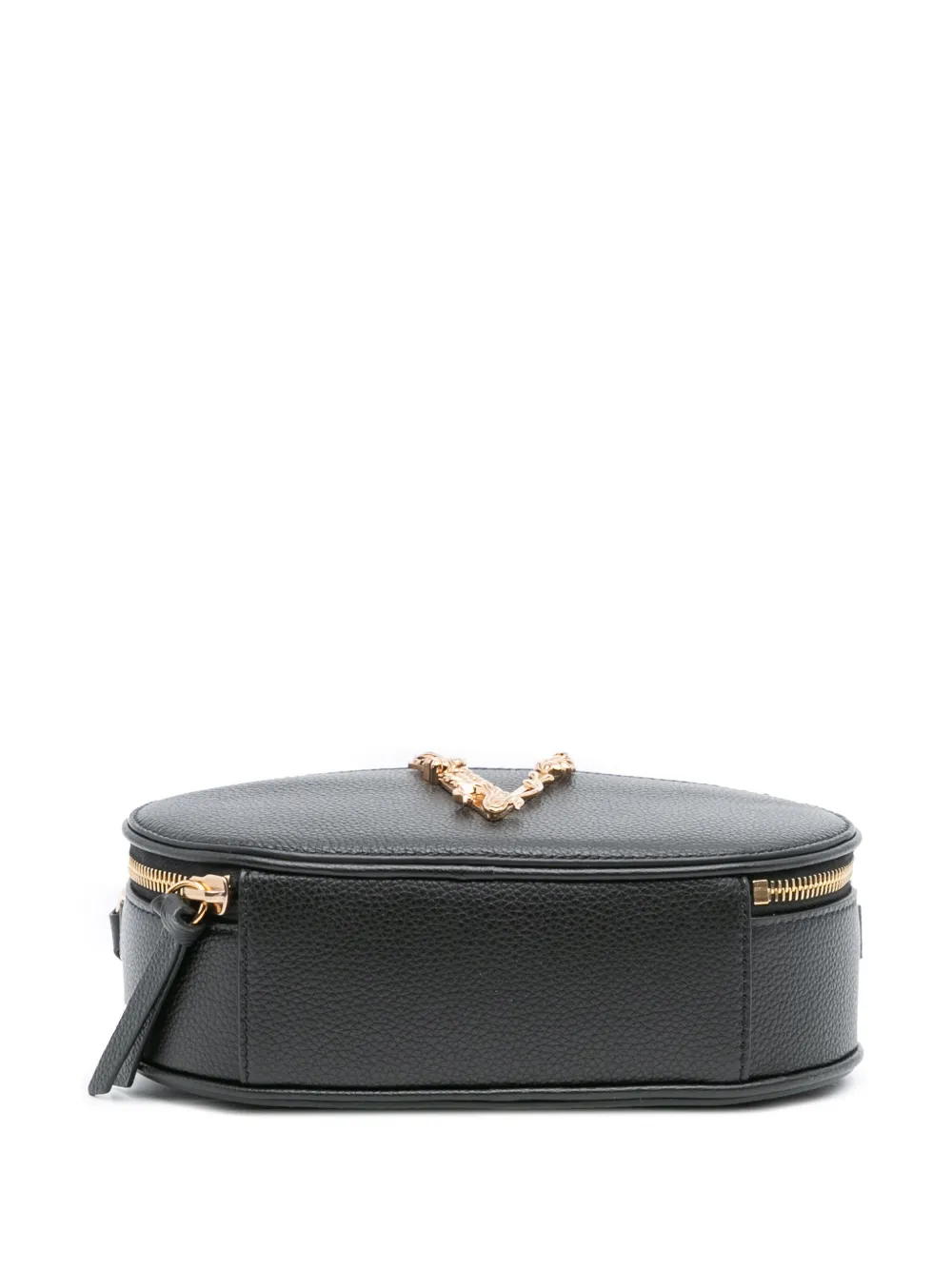 Pre-owned Versace 2010-2025 Grainy Calfskin Virtus V Camera Bag Satchel In Black